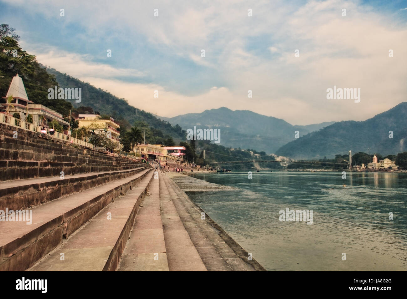 The steps of the ashram at the shore of the sacred river Ganges. India