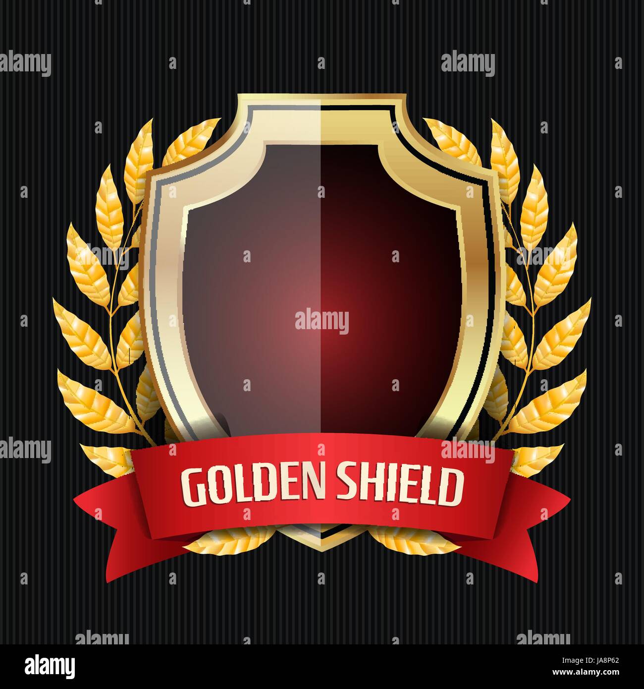 Golden Shield With Laurel Wreath And Red Ribbon. Vector Illustration ...
