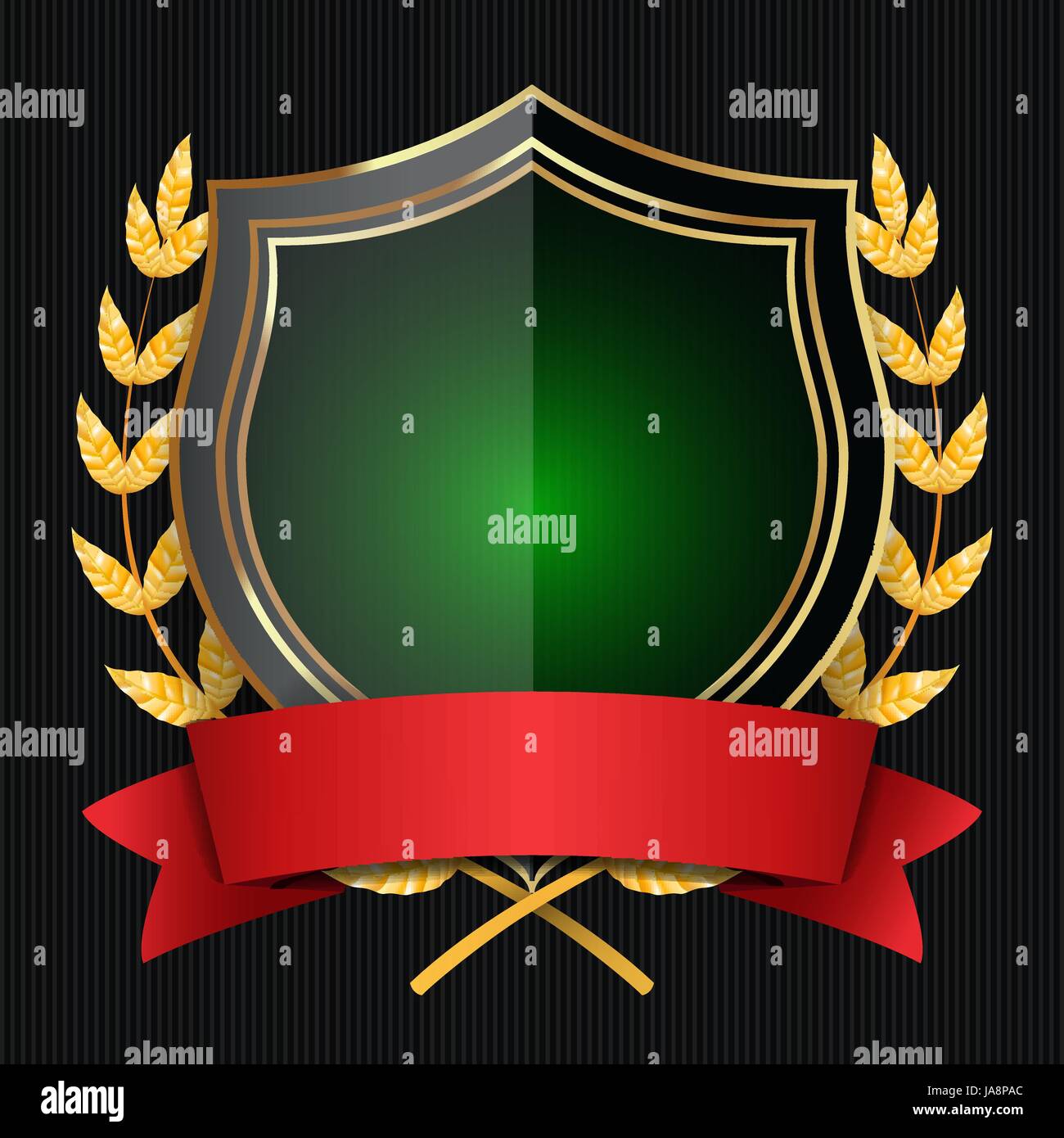 Golden Shield With Laurel Wreath And Red Ribbon. Vector Illustration ...