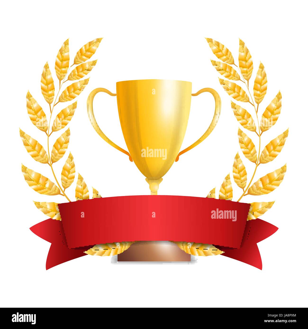Golden Trophy Cup With Laurel Wreath And Red Ribbon. Award Design ...