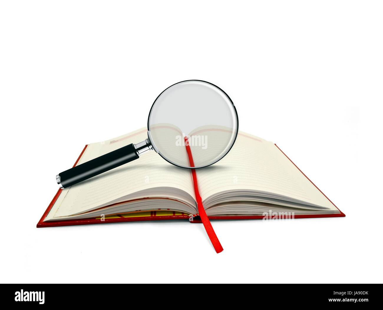 Magnifying Glass on Open Book Stock Photo - Alamy