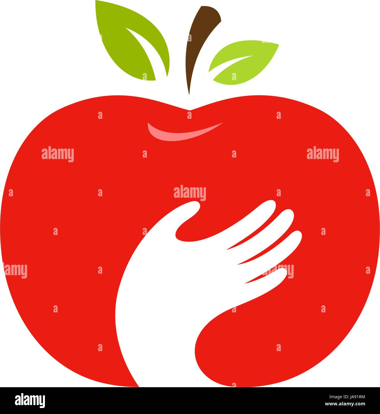 Apple and hand vector logo, label, emblem design. Stock Vector