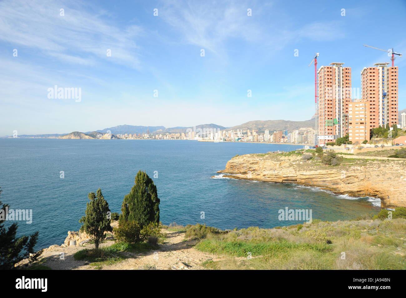 spain, coast, skyline, hispanic, spanish, blue, humans, human beings
