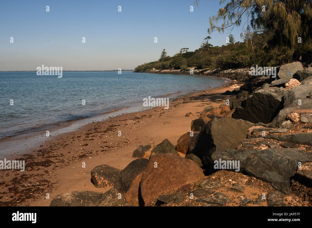 Woody Point, Redcliffe, Australia Rocky shoreline of Moreton Bay at