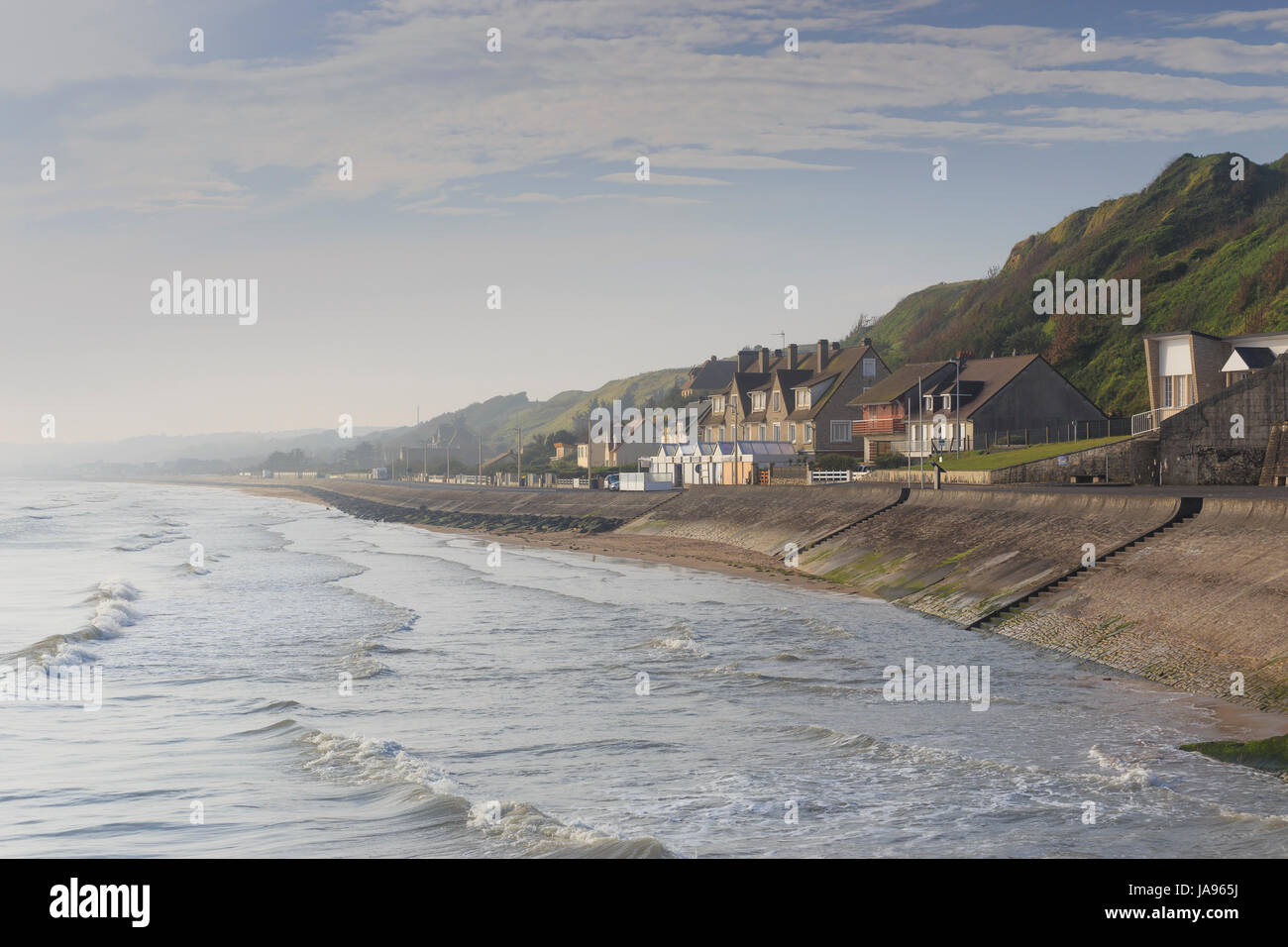 France, Calvados, Vierville sur Mer, the small seaside resort and Omaha Beach Stock Photo