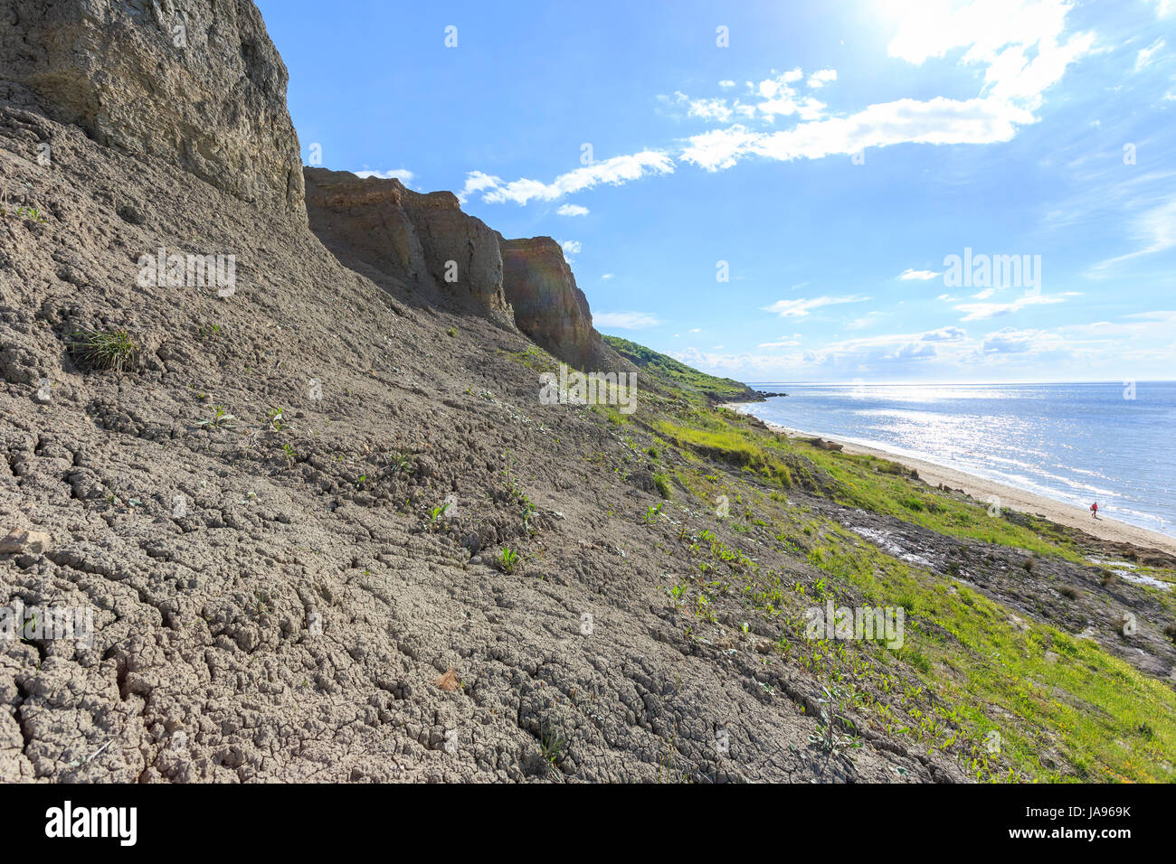 France, Calvados, Villers sur Mer, wild natural geological site of the Falaises des Vaches Noires,  (cliffs of the black cows) Stock Photo