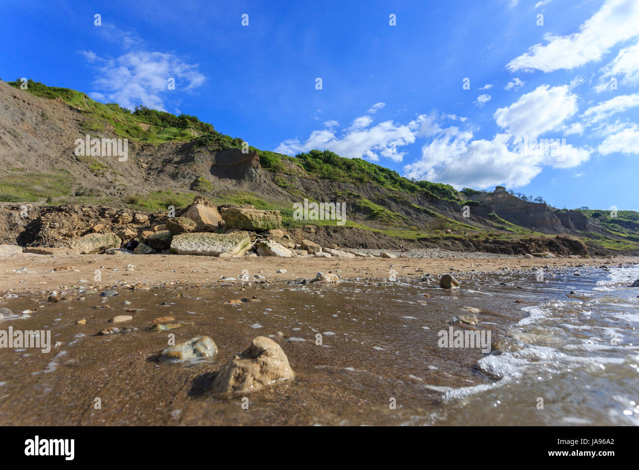 France, Calvados, Villers sur Mer, wild natural geological site of the Falaises des Vaches Noires,  (cliffs of the Black Cows) Stock Photo