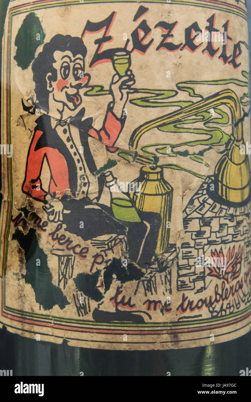 France, Franche Comte, Pontarlier, Museum of Pontarlier, old label of bottle of absinthe Stock Photo
