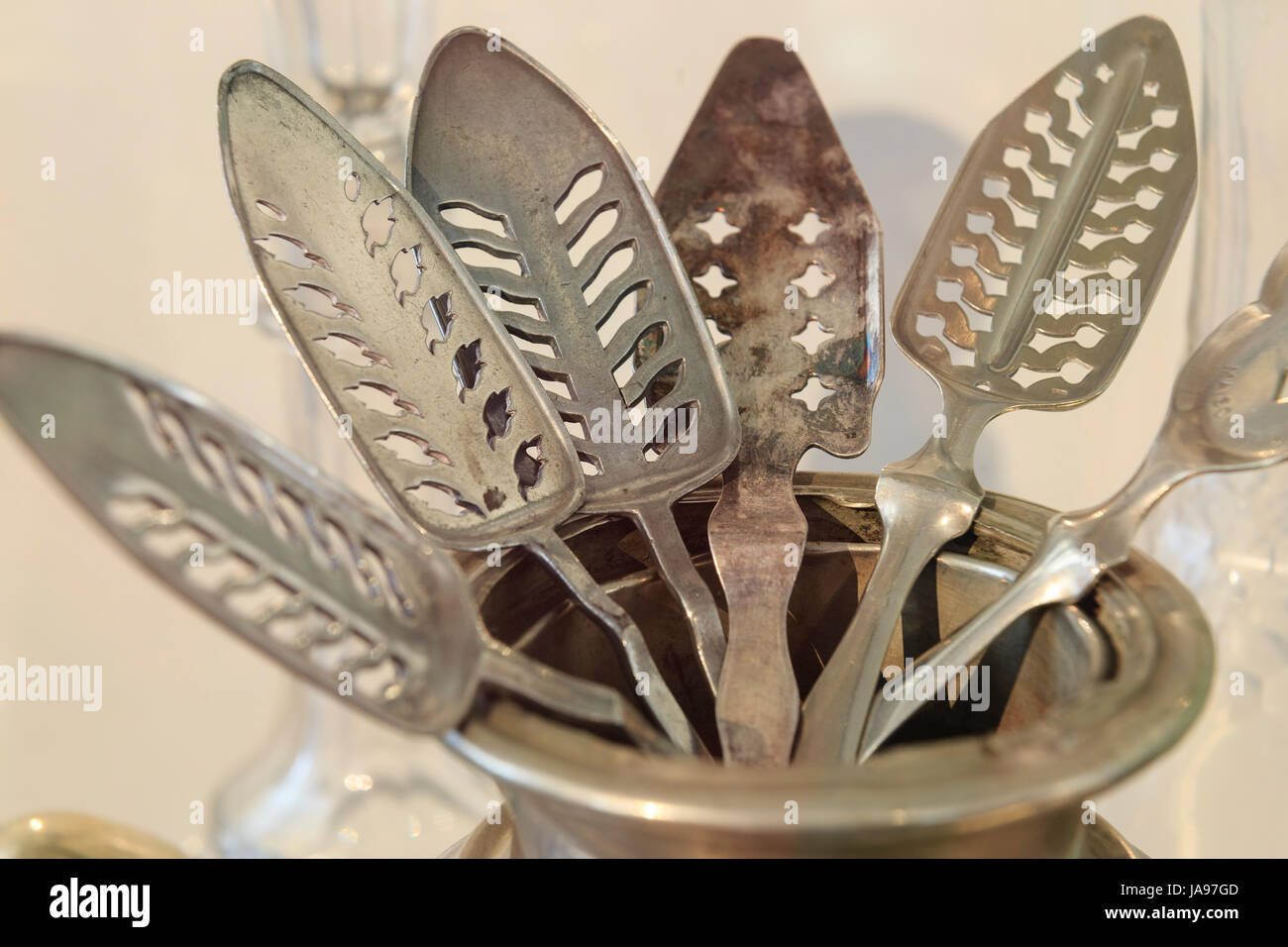France, Franche Comte, Pontarlier, Museum of Pontarlier, absinthe spoons Stock Photo
