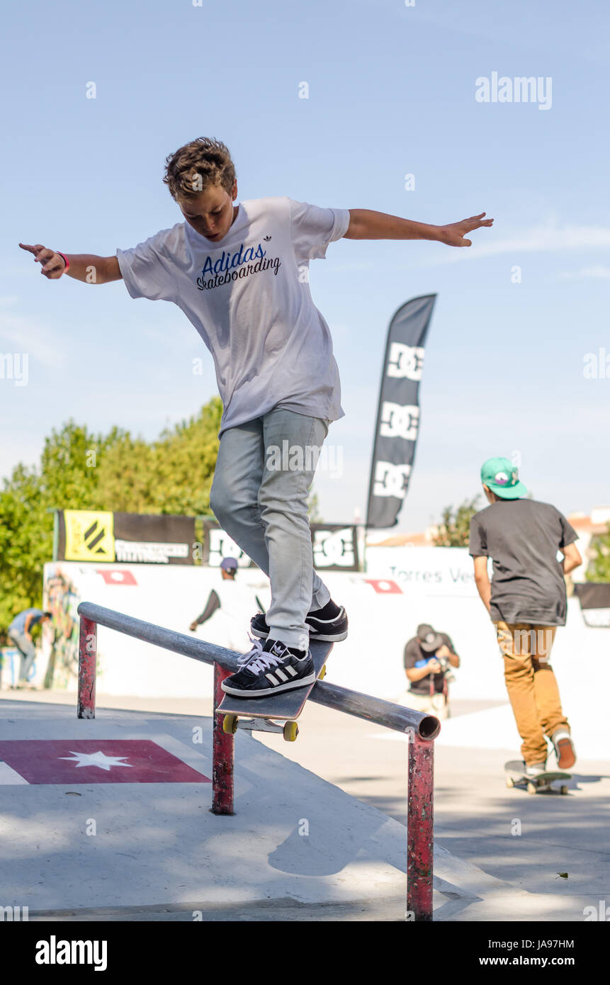 TORRES VEDRAS, PORTUGAL - SEPTEMBER 15: Gabriel Ribeiro at 2nd Stage on DC Skate Challenge by Fuel TV on september 15, 2013 in Torres Vedras, Portugal. Stock Photo