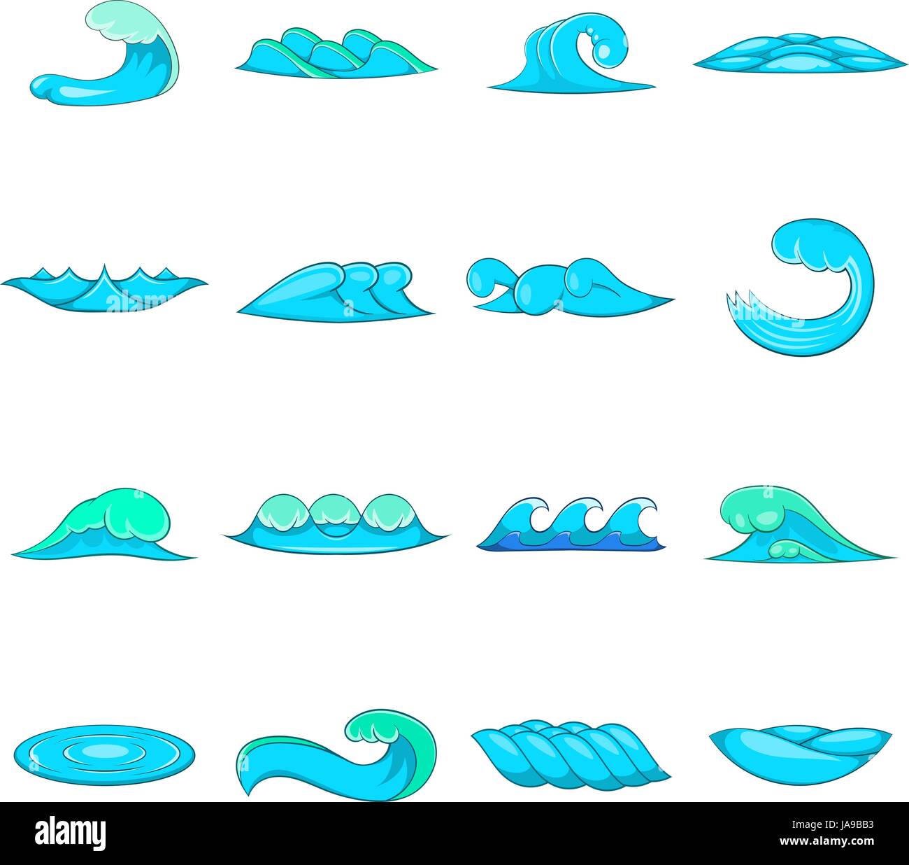 Waves icons set, cartoon style Stock Vector