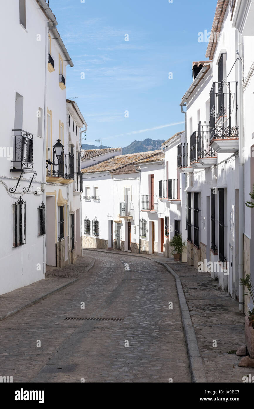 Empty street in village of Zahara de la Sierra, Cadiz, Spain Stock ...