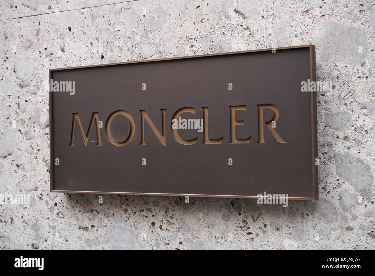 Moncler logo on the facade of the store in via montenapoleone milano Stock  Photo - Alamy