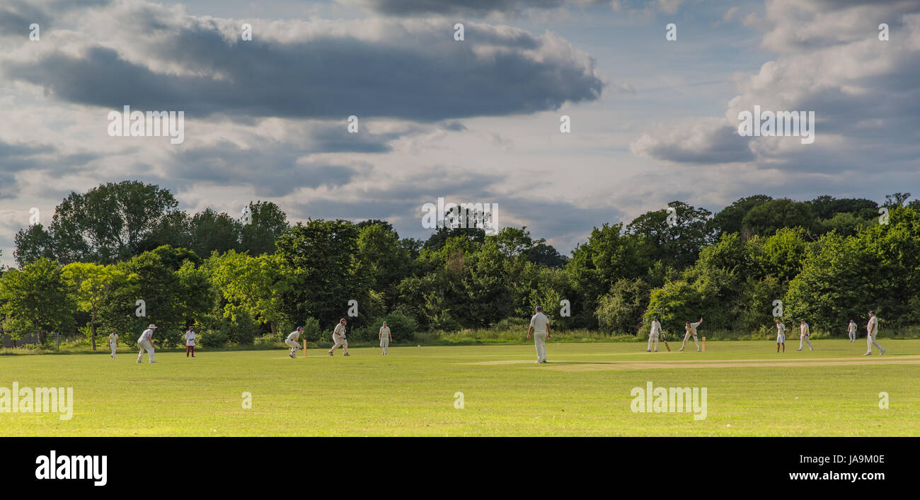 Cricket Match in Countryside Setting Stock Photo