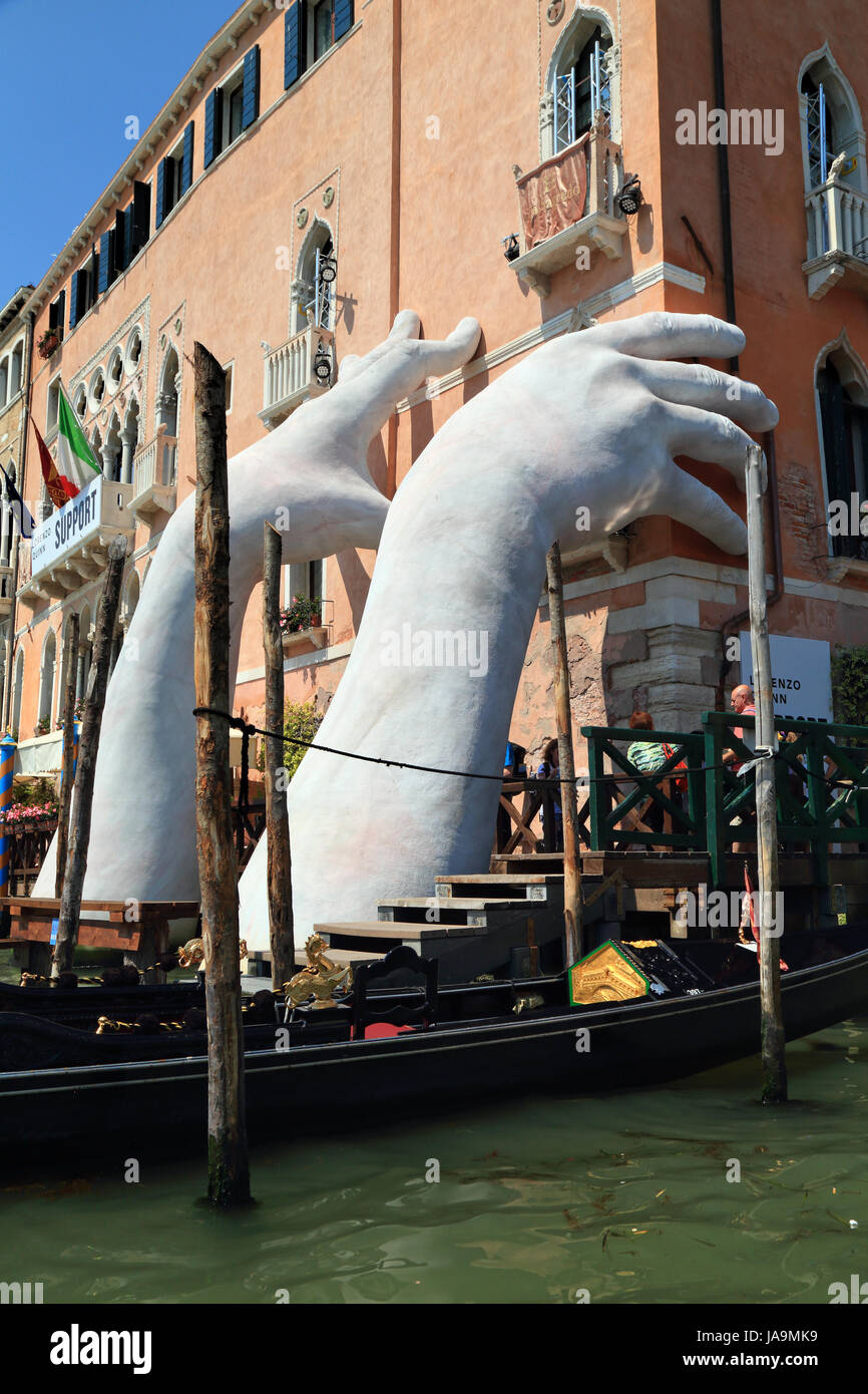 Art Biennale Venice 2017. Exhibition SUPPORT by Lorenzo Quinn. Stock Photo