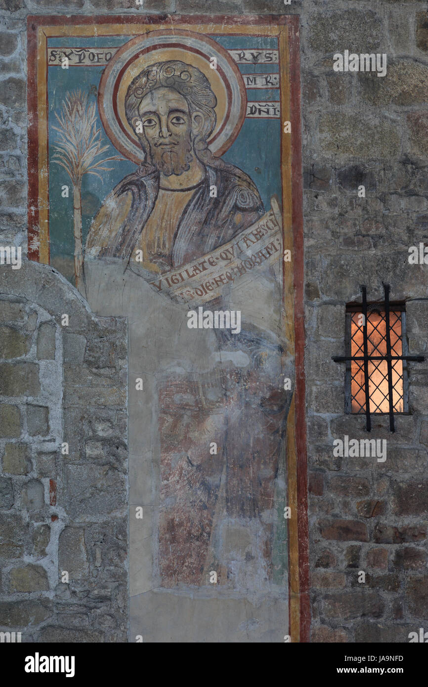 France, Haute Vienne, Saint-Junien, collegiate church Saint Junien, frescoe of Saint Christopher Stock Photo
