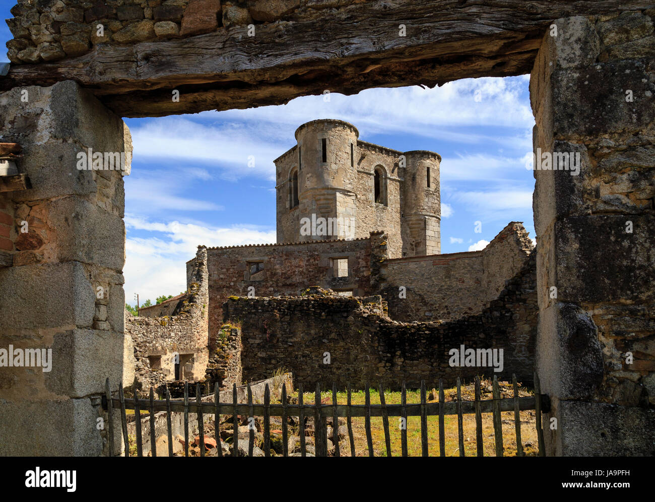 France, Haute Vienne, Oradour sur Glane, ruins of the original village remain as a memorial, around the church Stock Photo