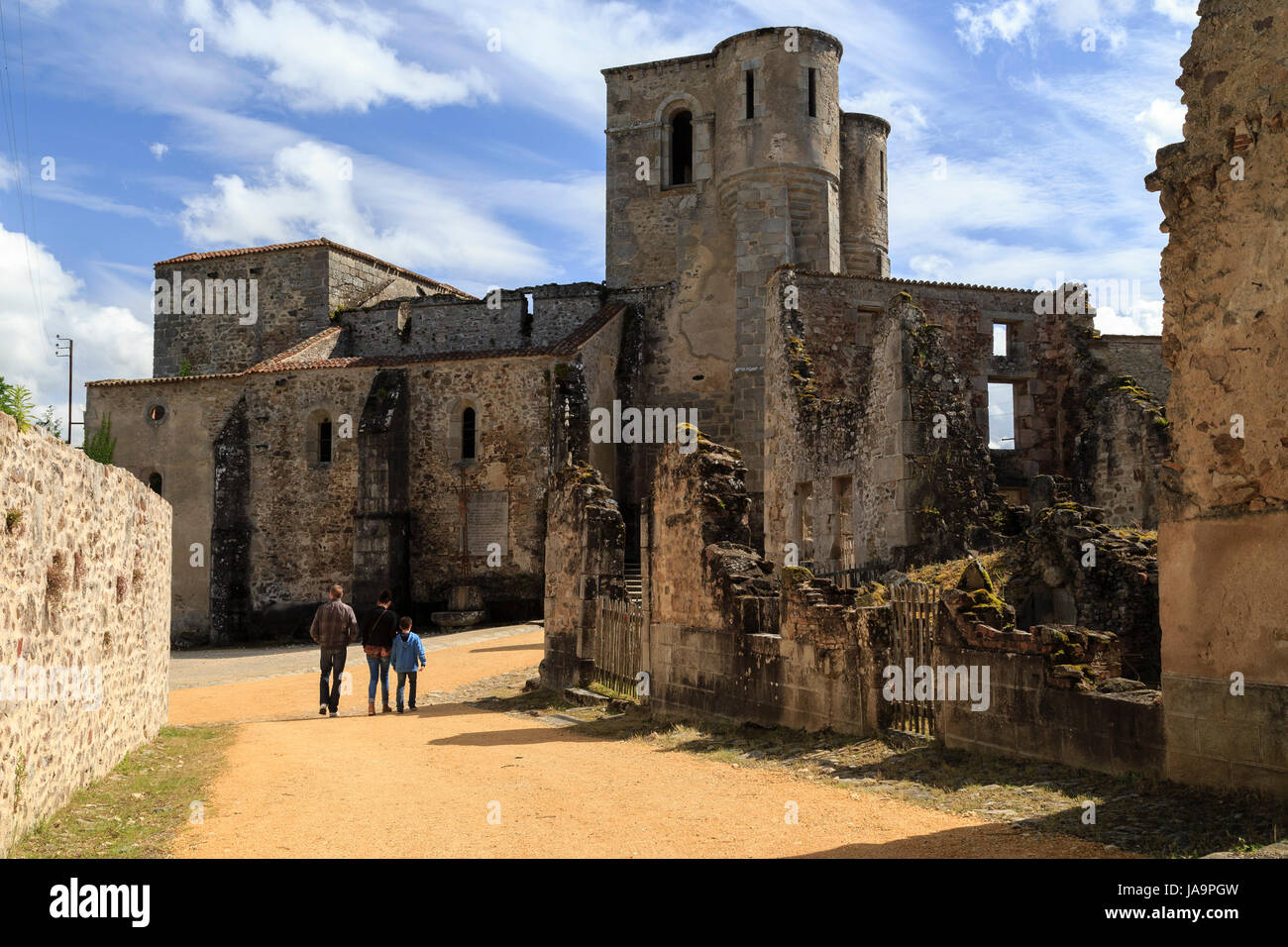 France, Haute Vienne, Oradour sur Glane, ruins of the original village remain as a memorial, around the church Stock Photo