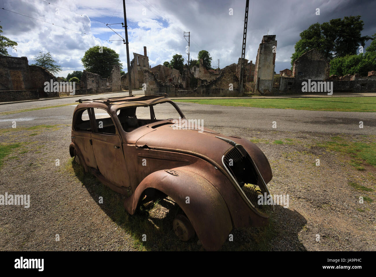 France, Haute Vienne, Oradour sur Glane, ruins of the original village remain as a memorial Stock Photo