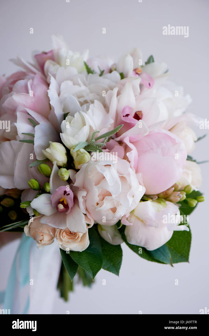 The bride's bouquet of soft pink peonies and white roses . Wedding ...