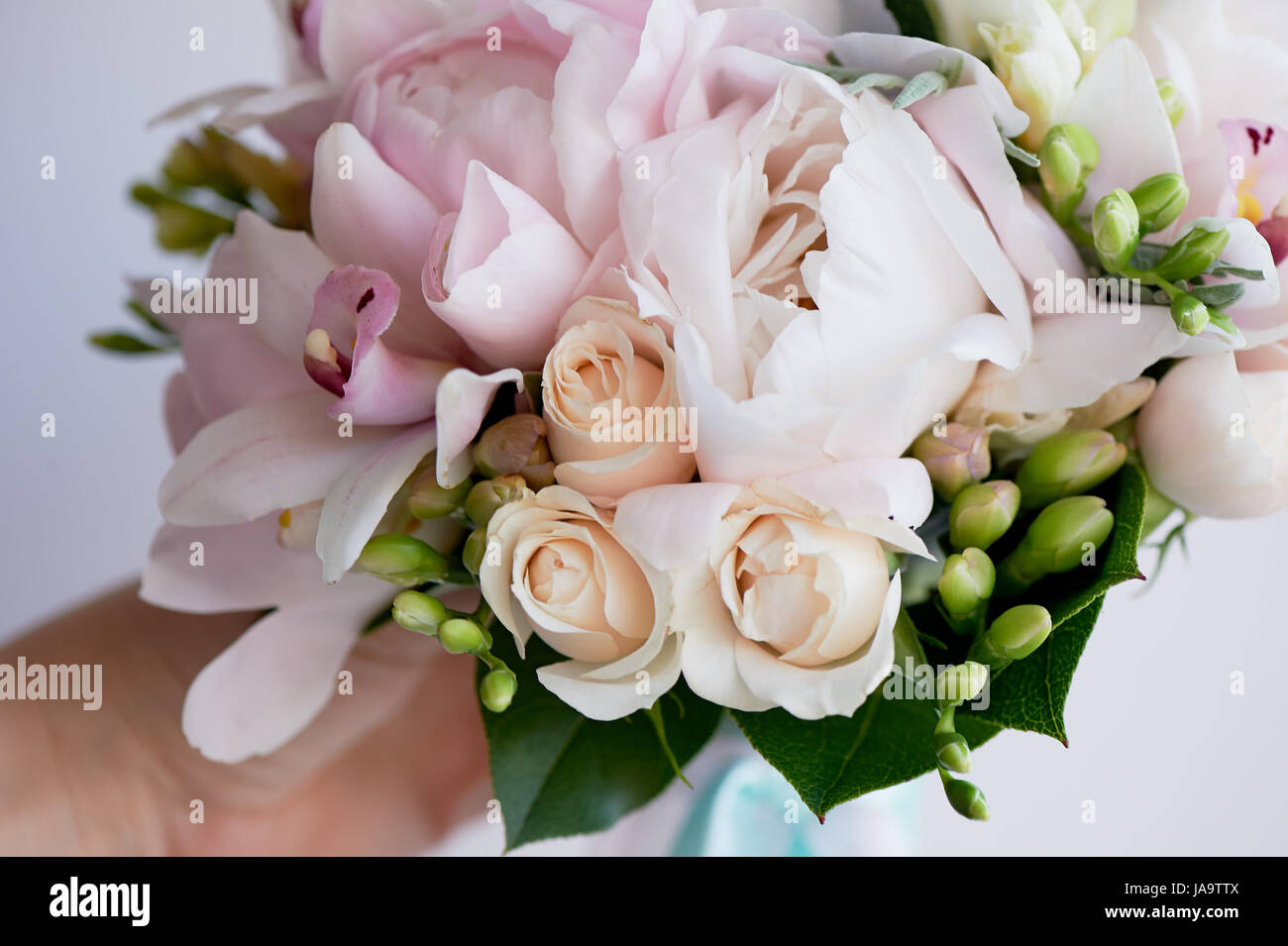 The bride's bouquet of soft pink peonies and white roses . Wedding ...