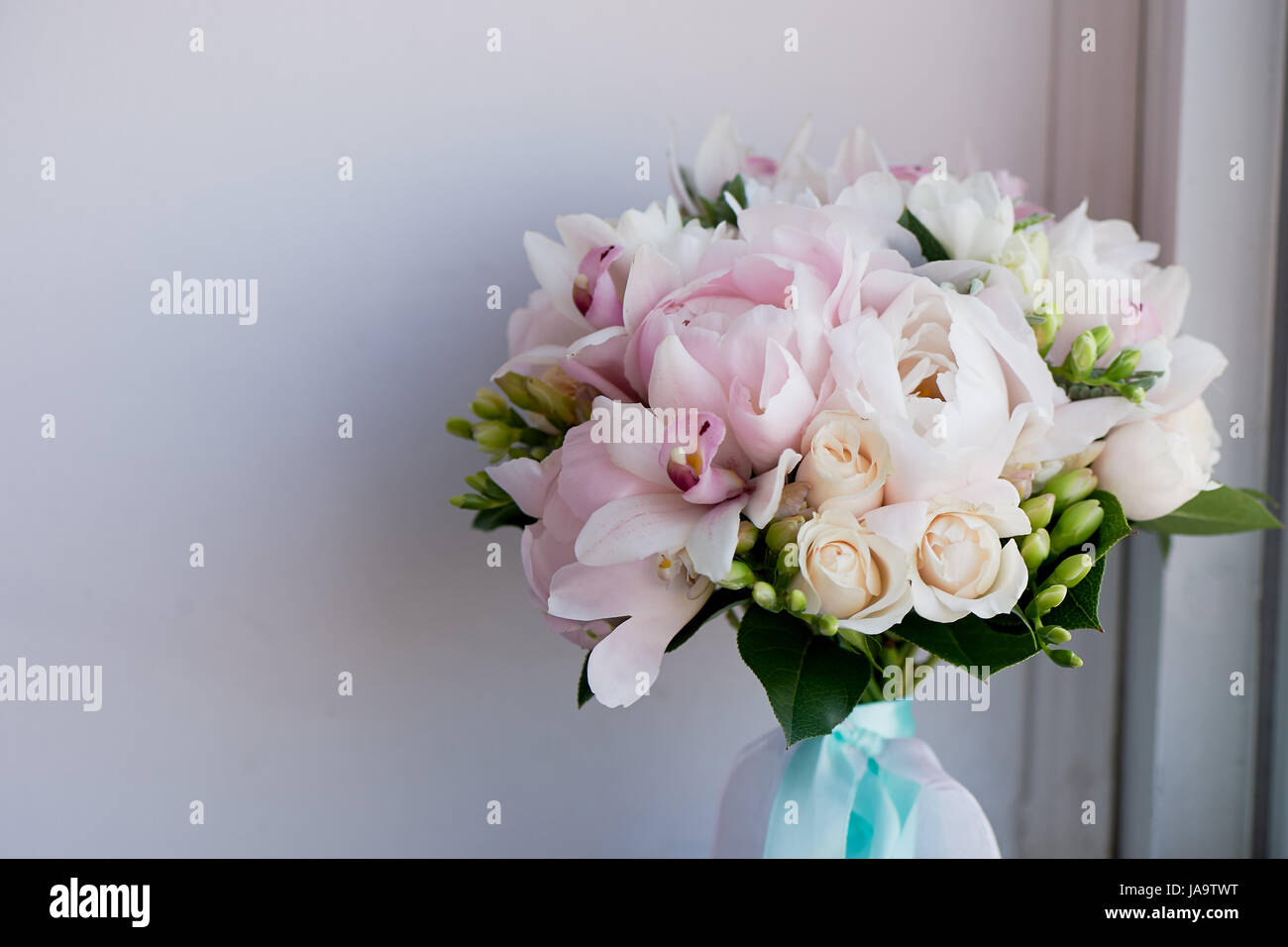 The bride's bouquet of soft pink peonies and white roses . Wedding ...