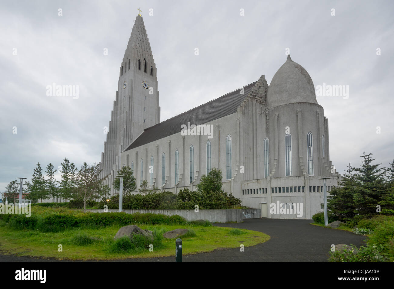View of the Hallgrimskirkja church, in Reykjavik, Iceland Stock Photo