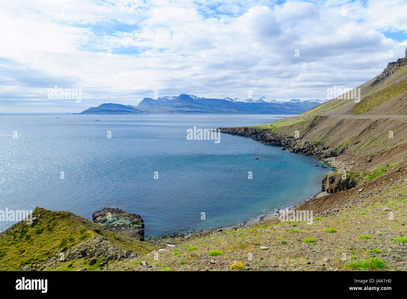 Coastline and landscape in the east fjords region, Iceland Stock Photo