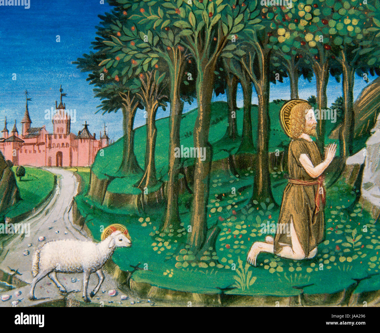 Saint John the Baptist in the Desert. Codex of Predis (1476). Royal Library. Turin. Italy. Stock Photo