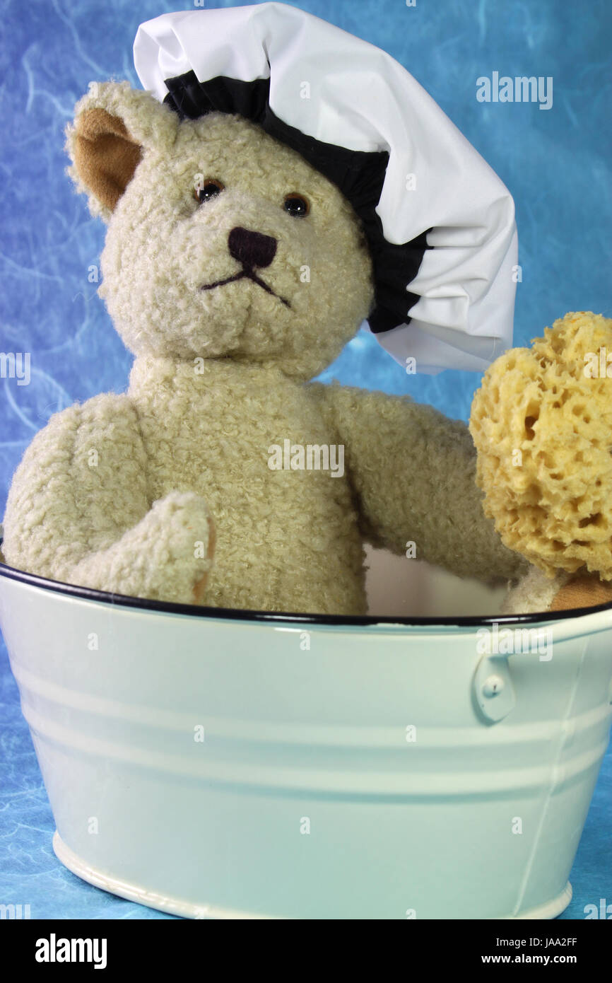 teddy bear in the bath Stock Photo
