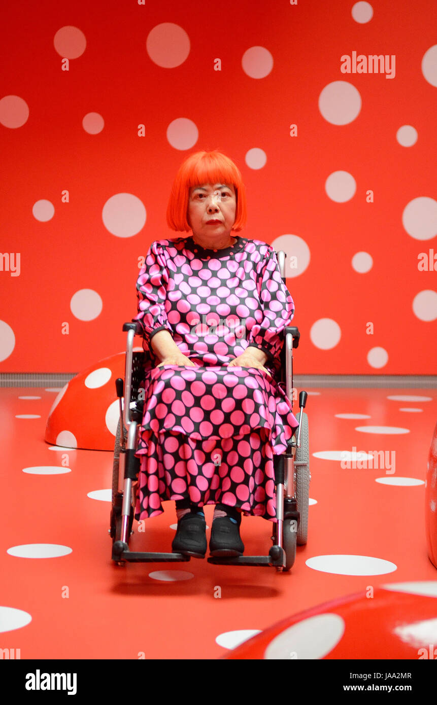 YAYOI KUSAMA - poses for photographs in the room installation  'Guidepost to the New Space' at the exhibition titled 'Eternity of Eternal Eternity' held in her home city at the Matsumoto City Museum of Art in Matsumoto Nagano Prefecture Japan - 28 Jul 2012.  Photo credit: George Chin/IconicPix Stock Photo