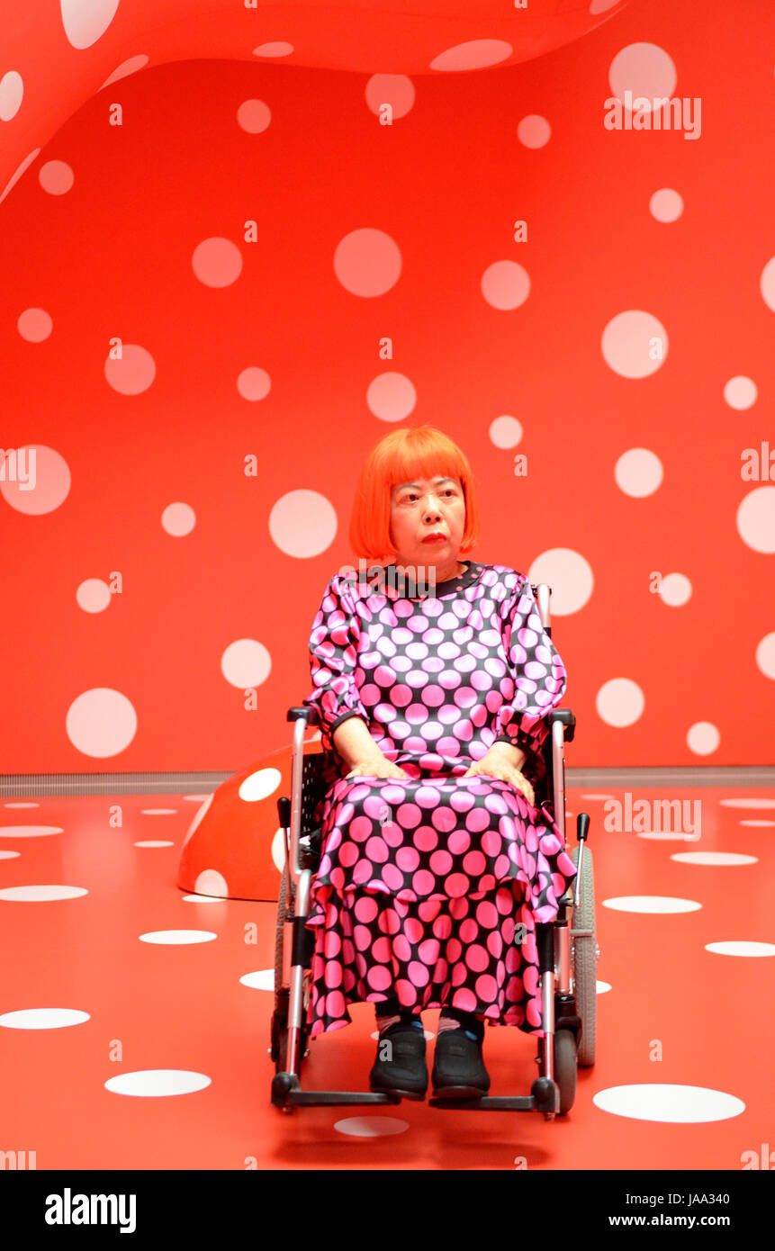 YAYOI KUSAMA - poses for photographs in the room installation  'Guidepost to the New Space' at the exhibition titled 'Eternity of Eternal Eternity' held in her home city at the Matsumoto City Museum of Art in Matsumoto Nagano Prefecture Japan - 28 Jul 2012.  Photo credit: George Chin/IconicPix Stock Photo