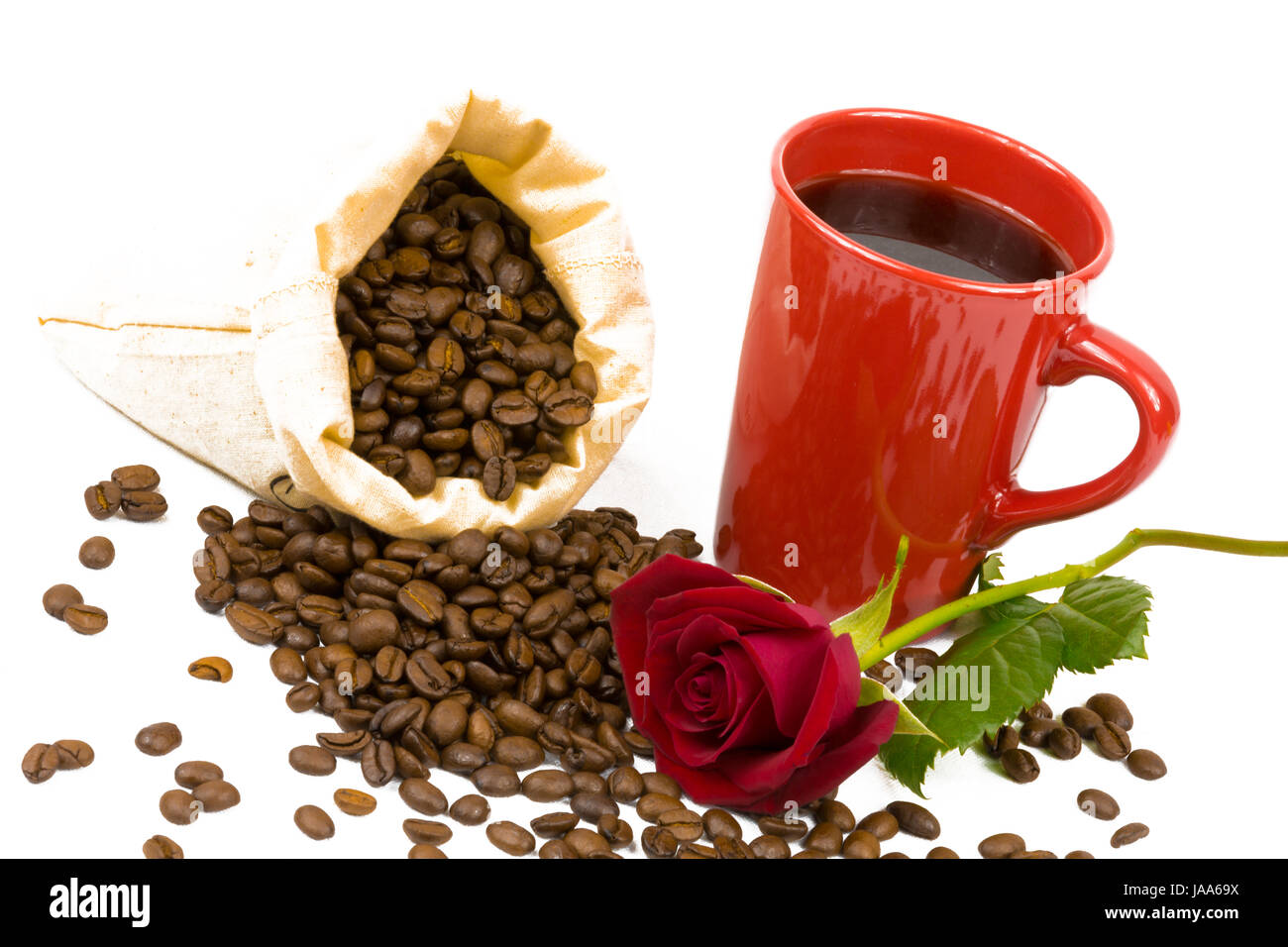 coffee beans cup rose Stock Photo