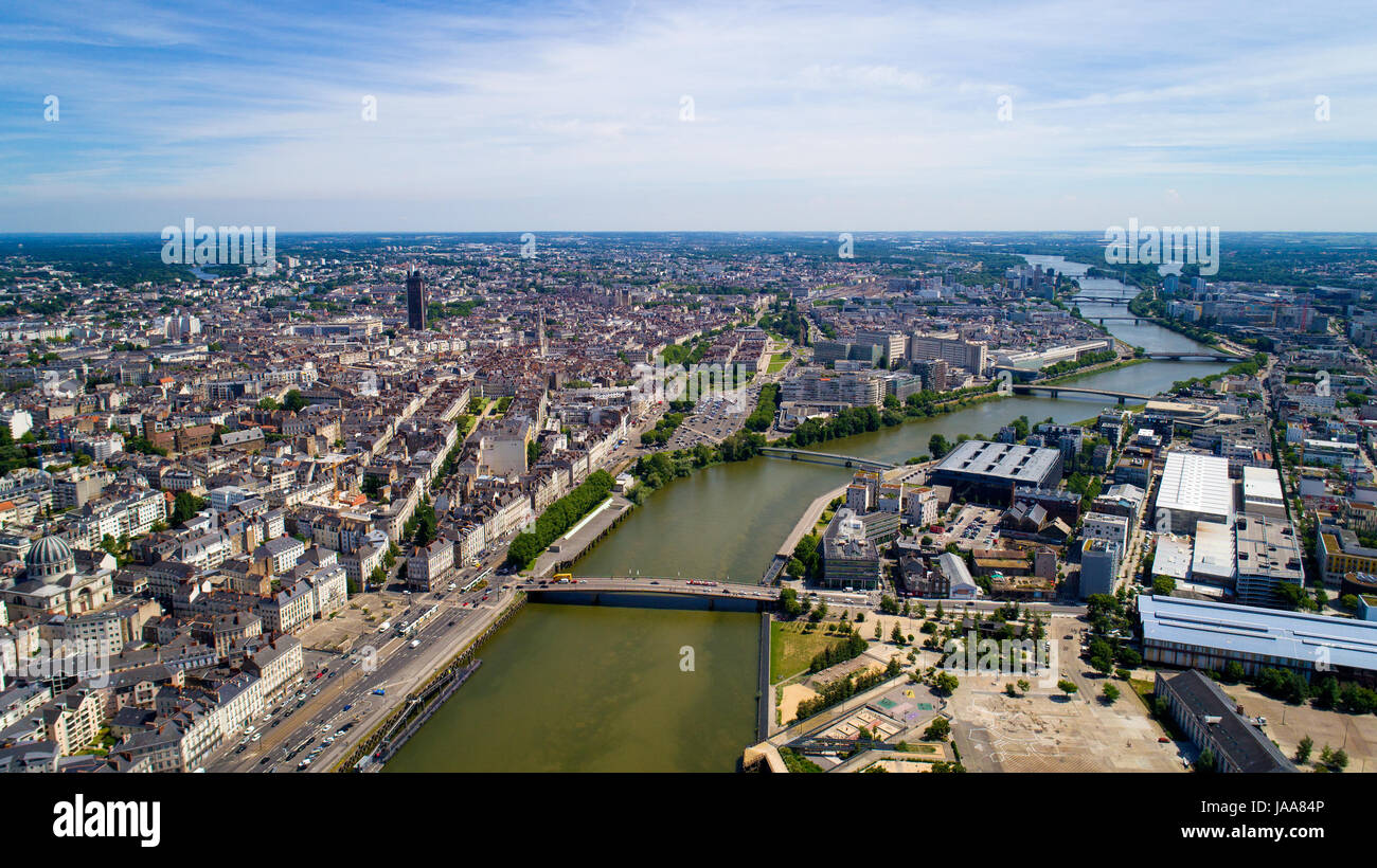Aerial photo of Nantes city center in Loire Atlantique, France Stock Photo