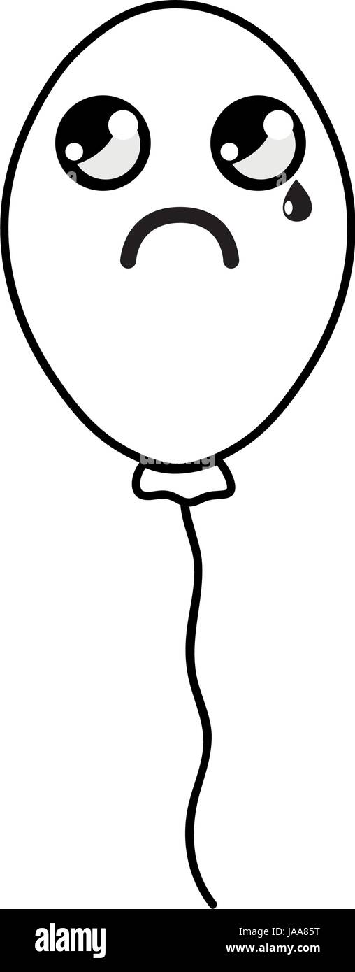 line kawaii cute and crying balloon icon Stock Vector
