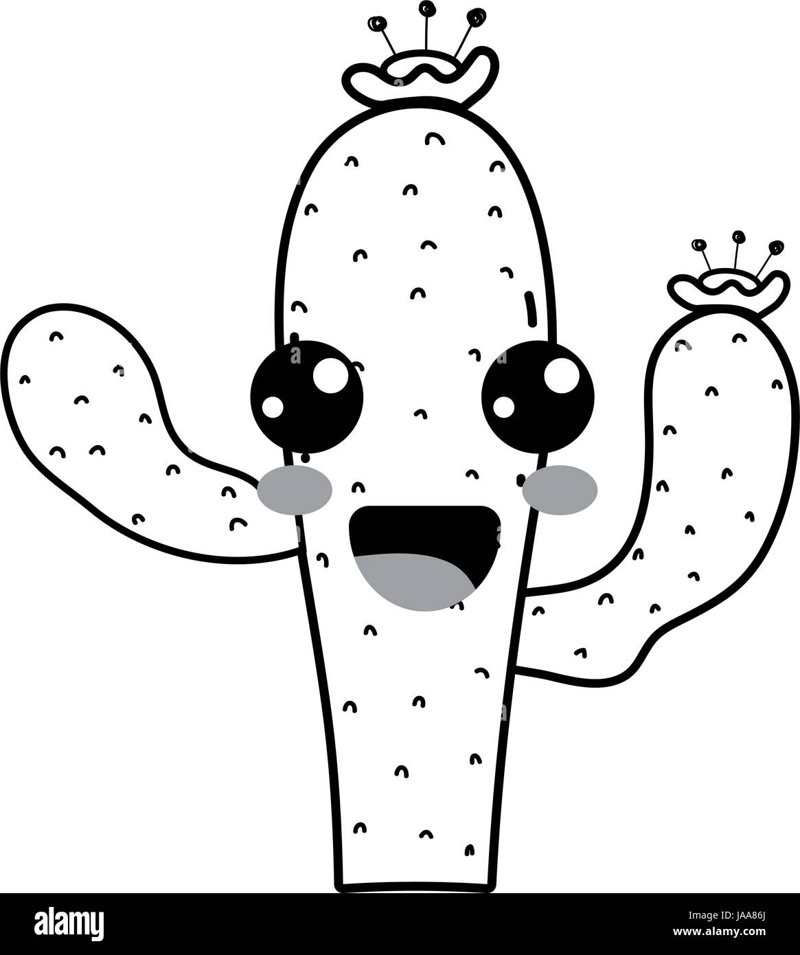 line kawaii nice and happy cactus plant Stock Vector Image & Art - Alamy