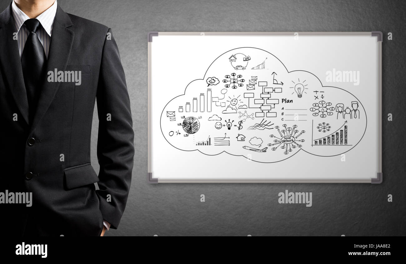 Businessman write some ideas on whiteboard or paper Stock Photo - Alamy