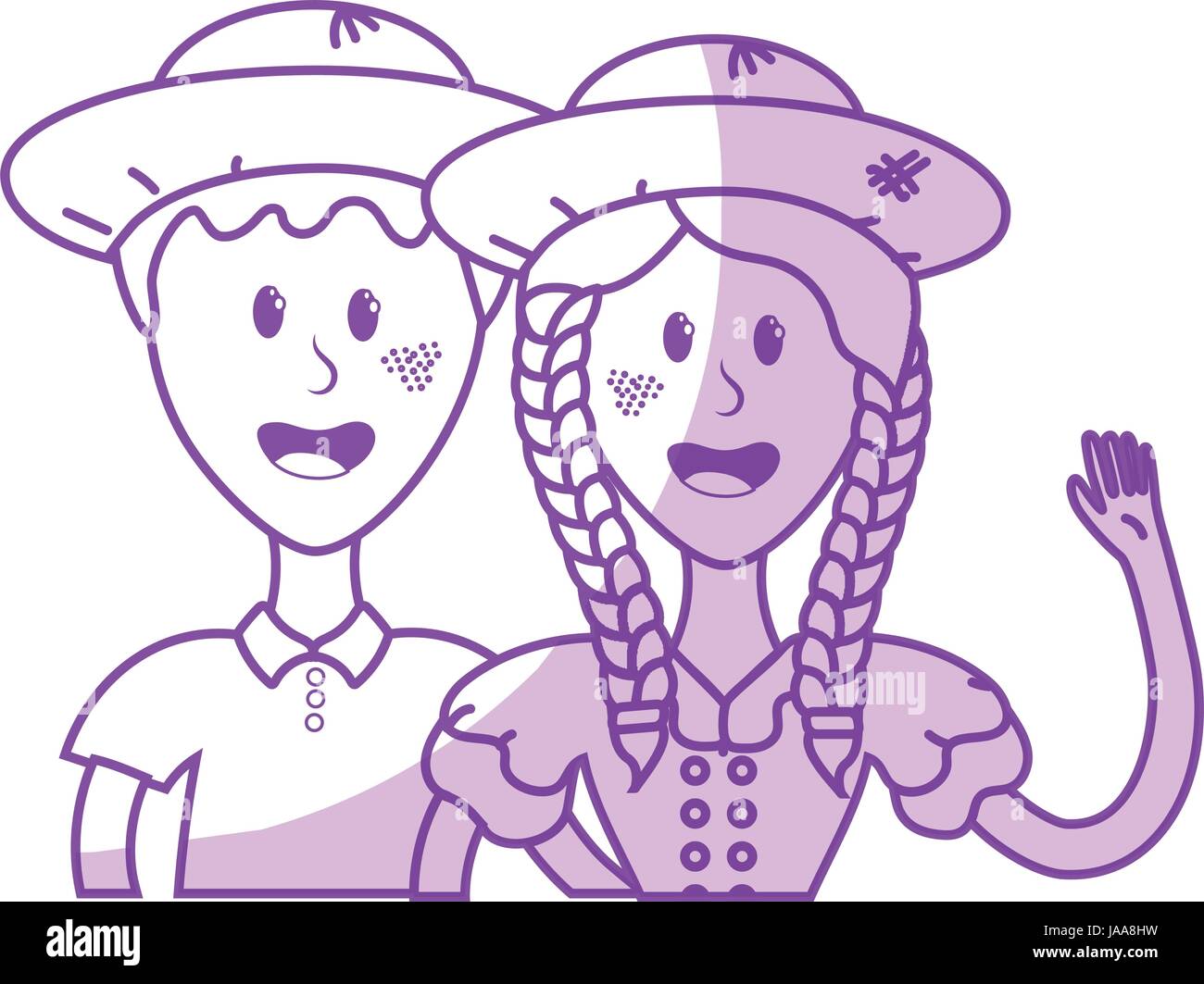 silhouette cute brazilian couple with hat and typical clothes Stock Vector