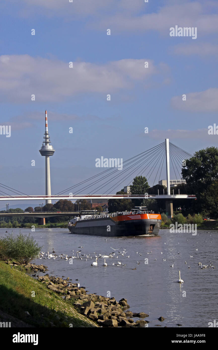 Curated visual reference: Gallery Detail: Waterfowls Waterfowl Tug Communication Tower Barge Bridge