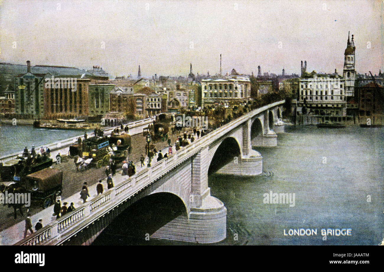 Antique Postcard of London Bridge Stock Photo