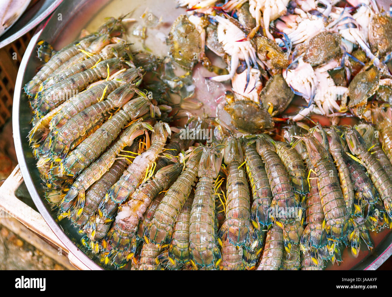 Fresh seafood in the wet market Stock Photo