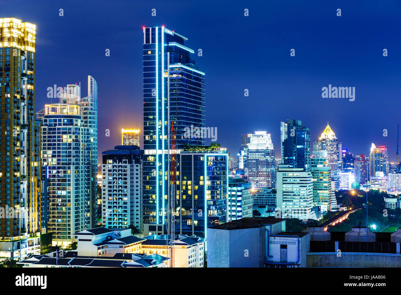Bangkok skyline at night Stock Photo - Alamy