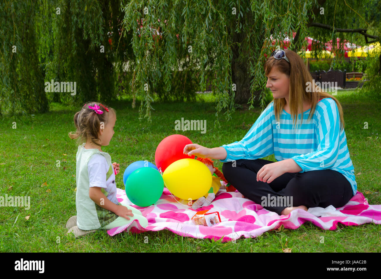 small girls with aerial balloon Stock Photo