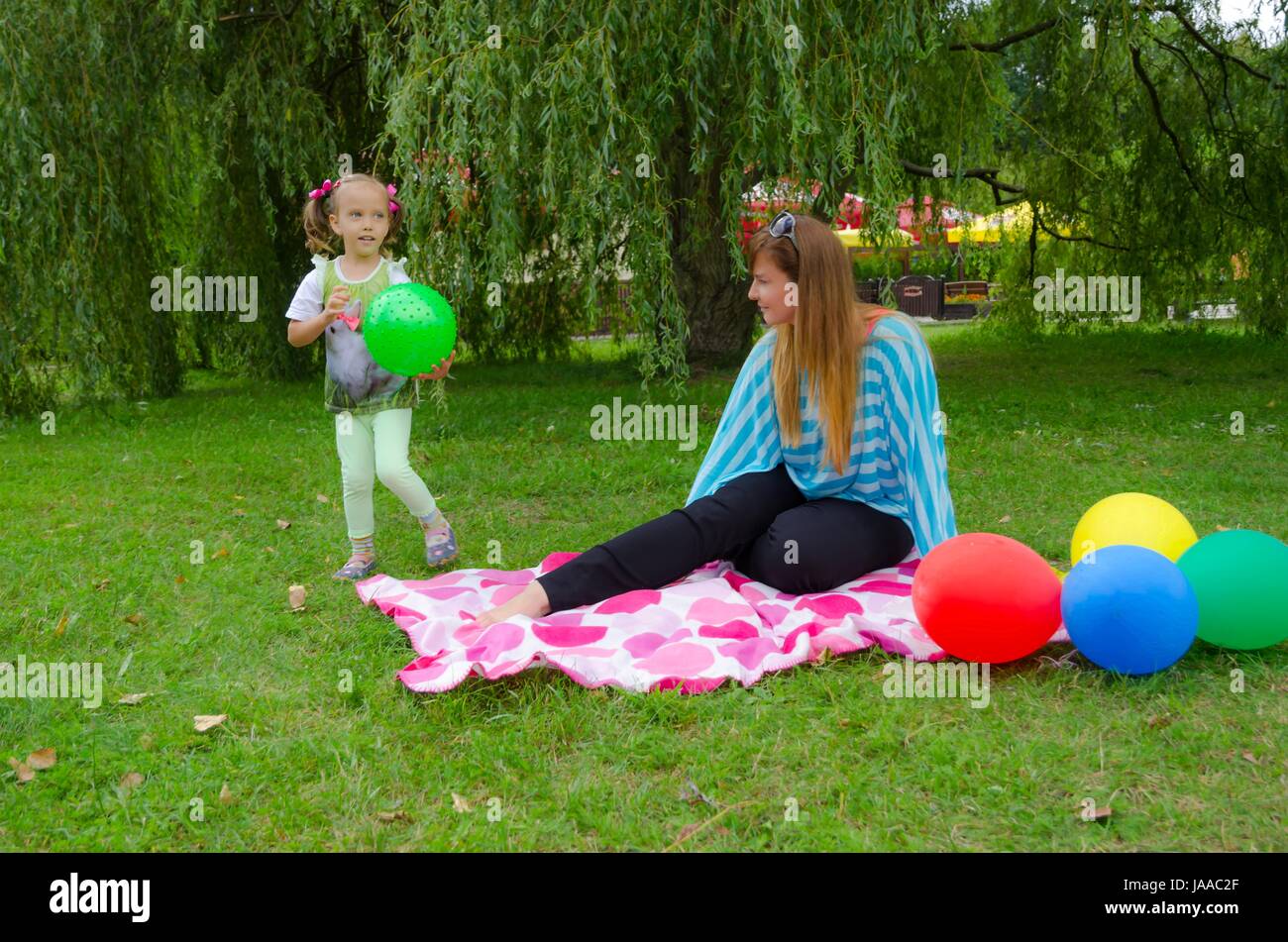 small girls with aerial balloon Stock Photo