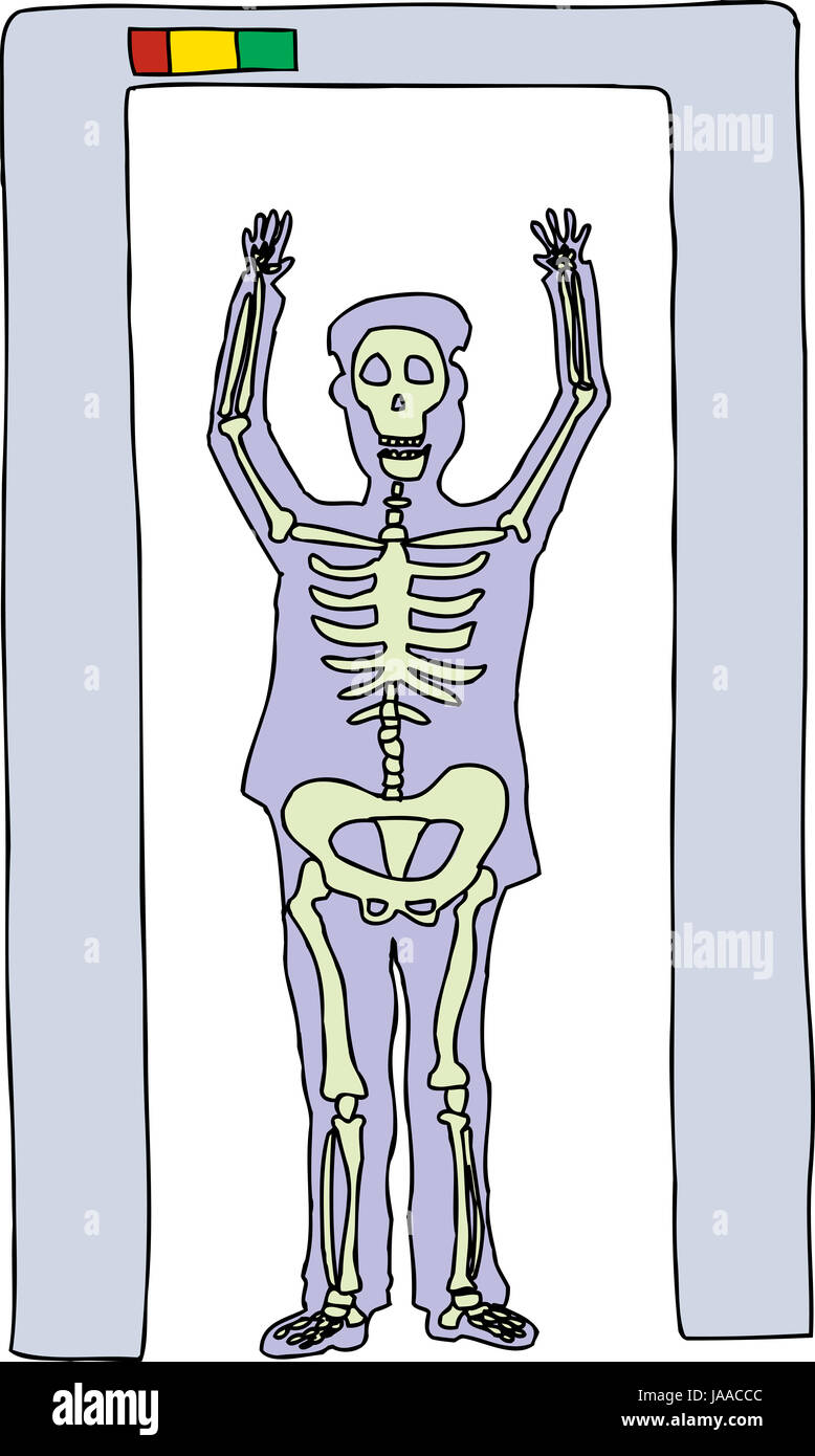 X ray cartoon of man in airport security scanner Stock Photo - Alamy