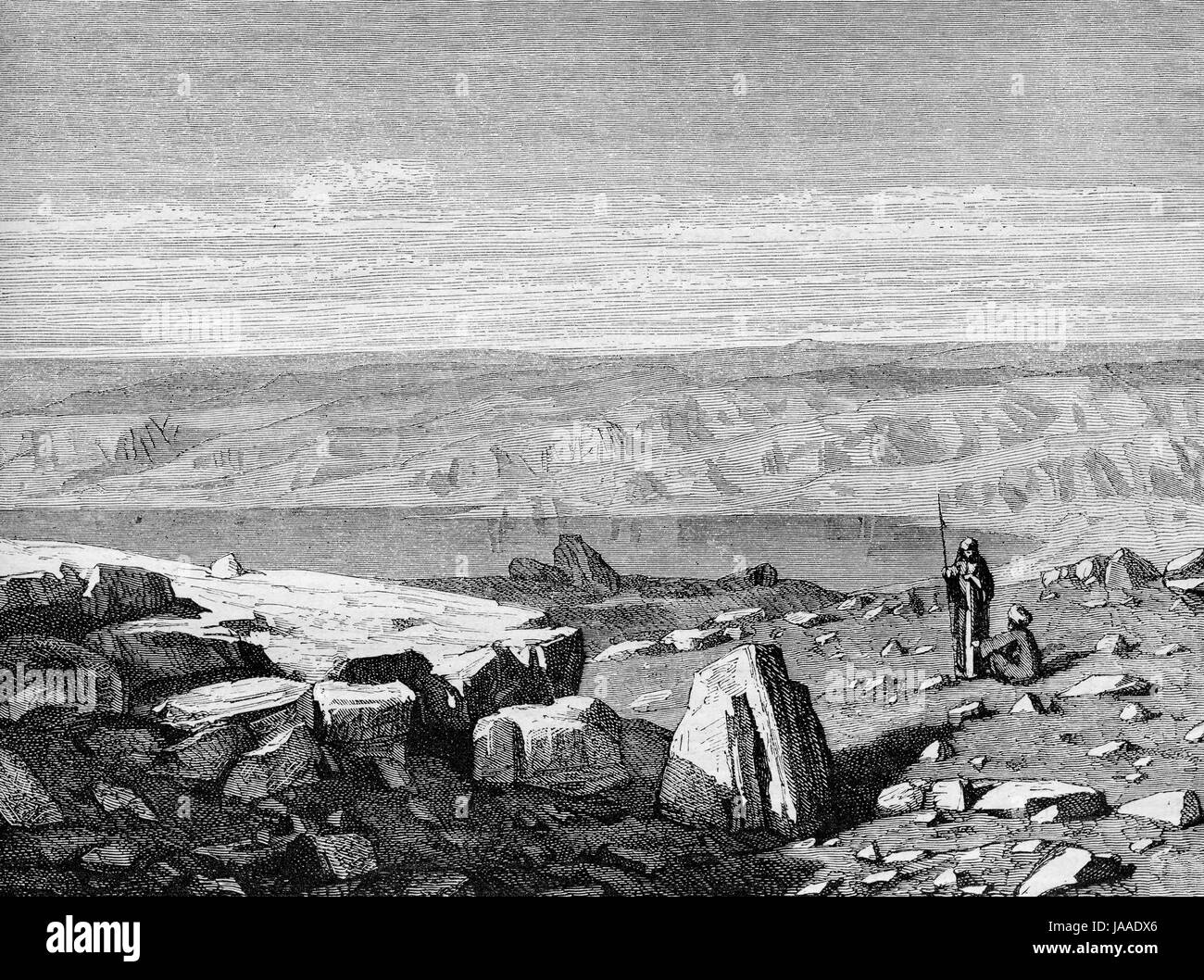 View of the Dead Sea - engraving from XIX century Stock Photo - Alamy