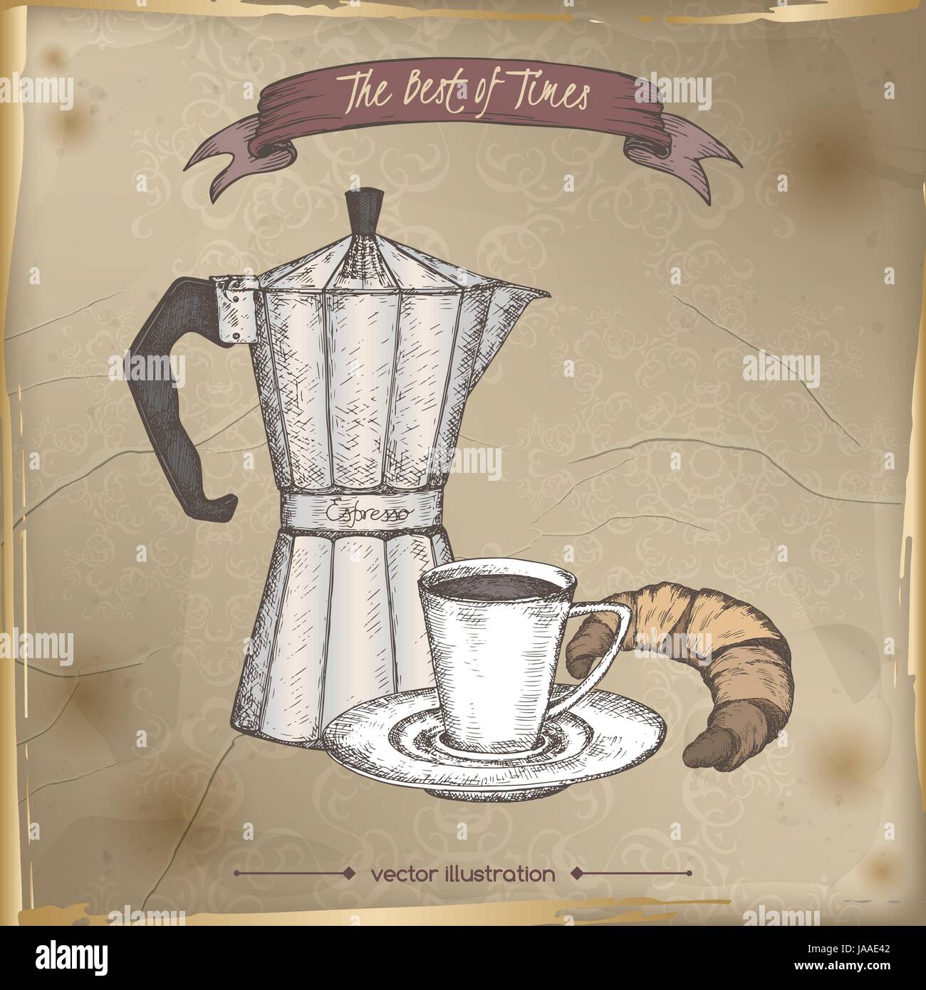 Vintage Moka Espresso Maker And Coffee Cup Color Sketch Vintage Moka Espresso Maker And Coffee Cup Color Sketch