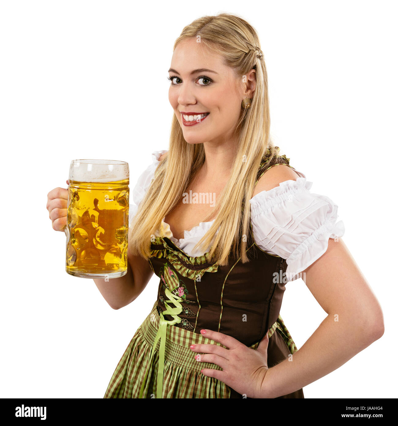 female, waitress, beer, Octoberfest, festival, server, dirndl, woman, glass, Stock Photo