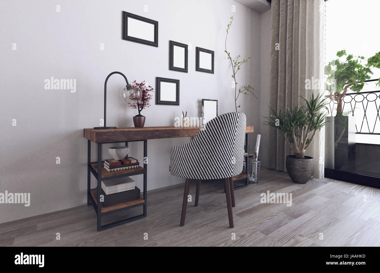 Scandinavian Hipster Style Interior With Wooden Desk 3d