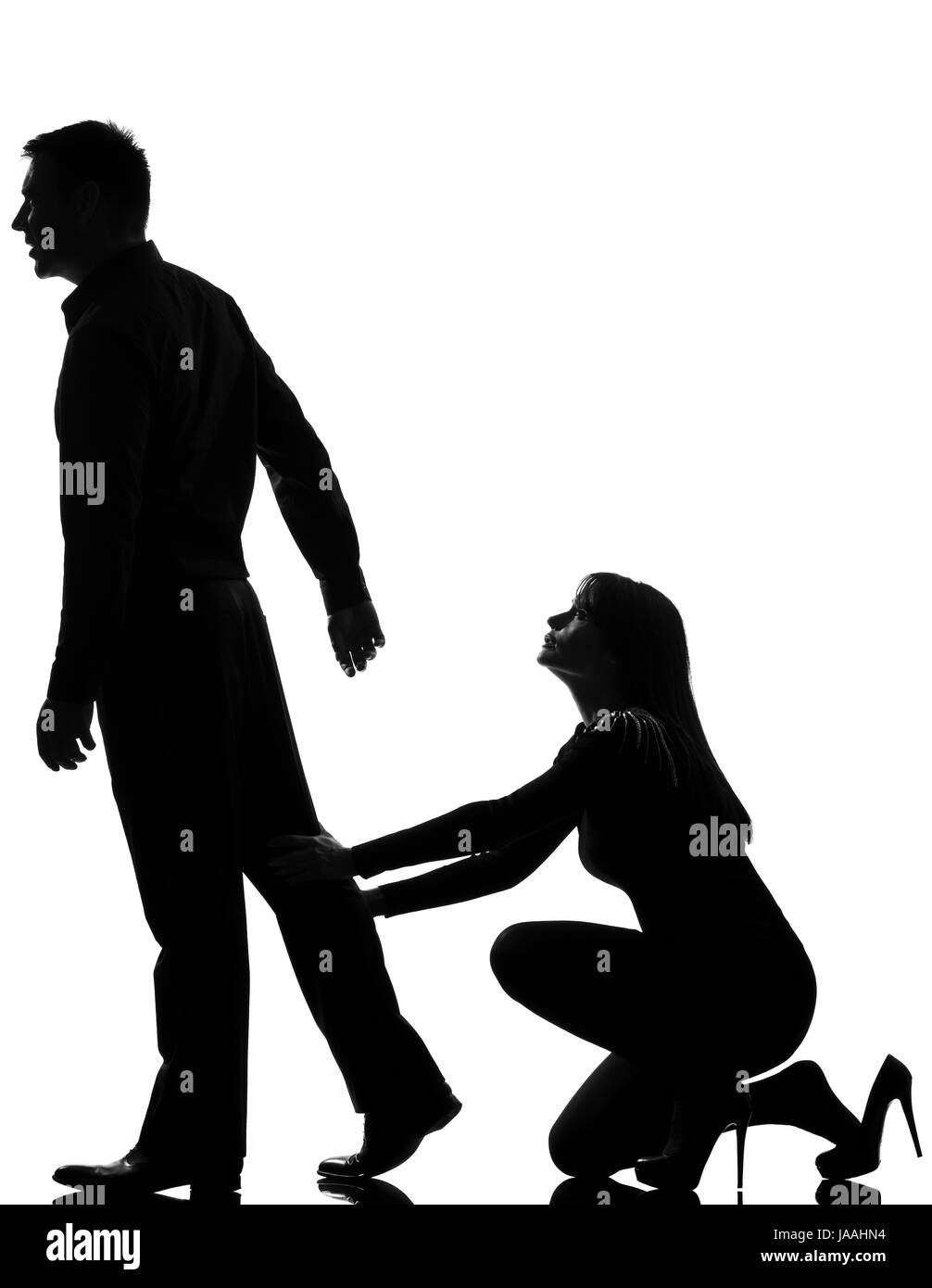 One Caucasian Couple Dispute Separation Man Leaving And Woman Holding